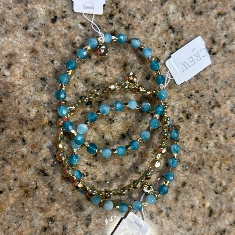 J. Crew Turquoise and Gold Beaded Bracelets